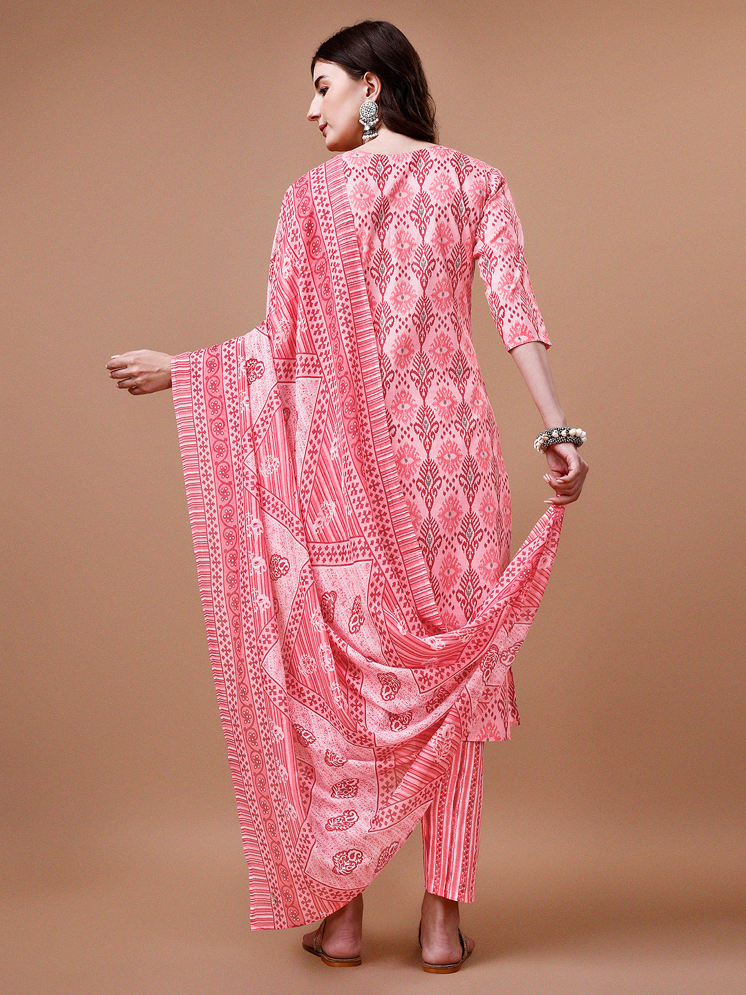 Printed Cotton Kurta With Pant & Dupatta, Multicolor - Hiral Fashion | Grocsy