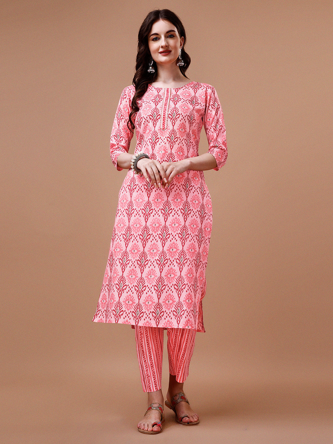 Printed Cotton Kurta With Pant & Dupatta, Multicolor - Hiral Fashion | Grocsy