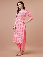 Printed Cotton Kurta With Pant & Dupatta, Multicolor - Hiral Fashion | Grocsy