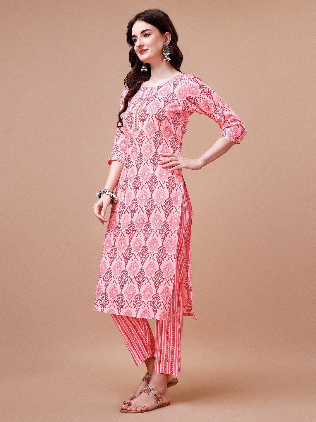Printed Cotton Kurta With Pant & Dupatta, Multicolor - Hiral Fashion | Grocsy