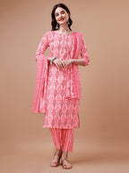 Printed Cotton Kurta With Pant & Dupatta, Multicolor - Hiral Fashion | Grocsy