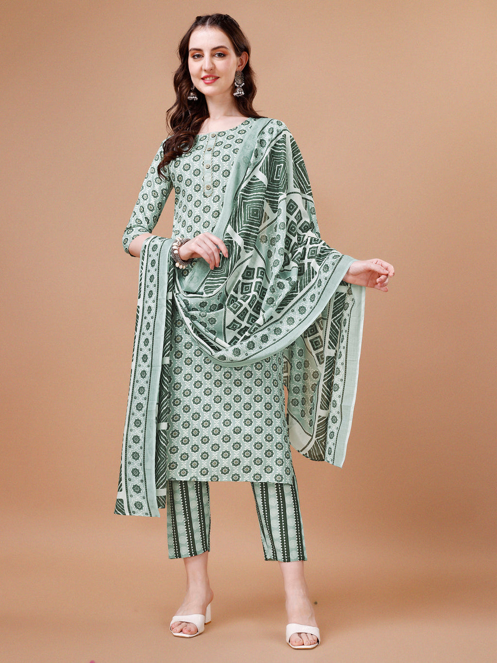 Floral Printed Cotton Kurta With Pant & Dupatta, Multicolor - Hiral Fashion | Grocsy