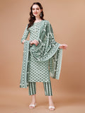 Floral Printed Cotton Kurta With Pant & Dupatta, Multicolor - Hiral Fashion | Grocsy
