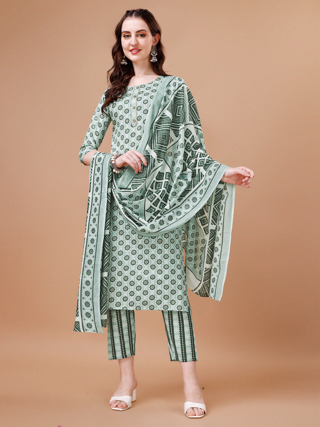Floral Printed Cotton Kurta With Pant & Dupatta, Multicolor - Hiral Fashion | Grocsy