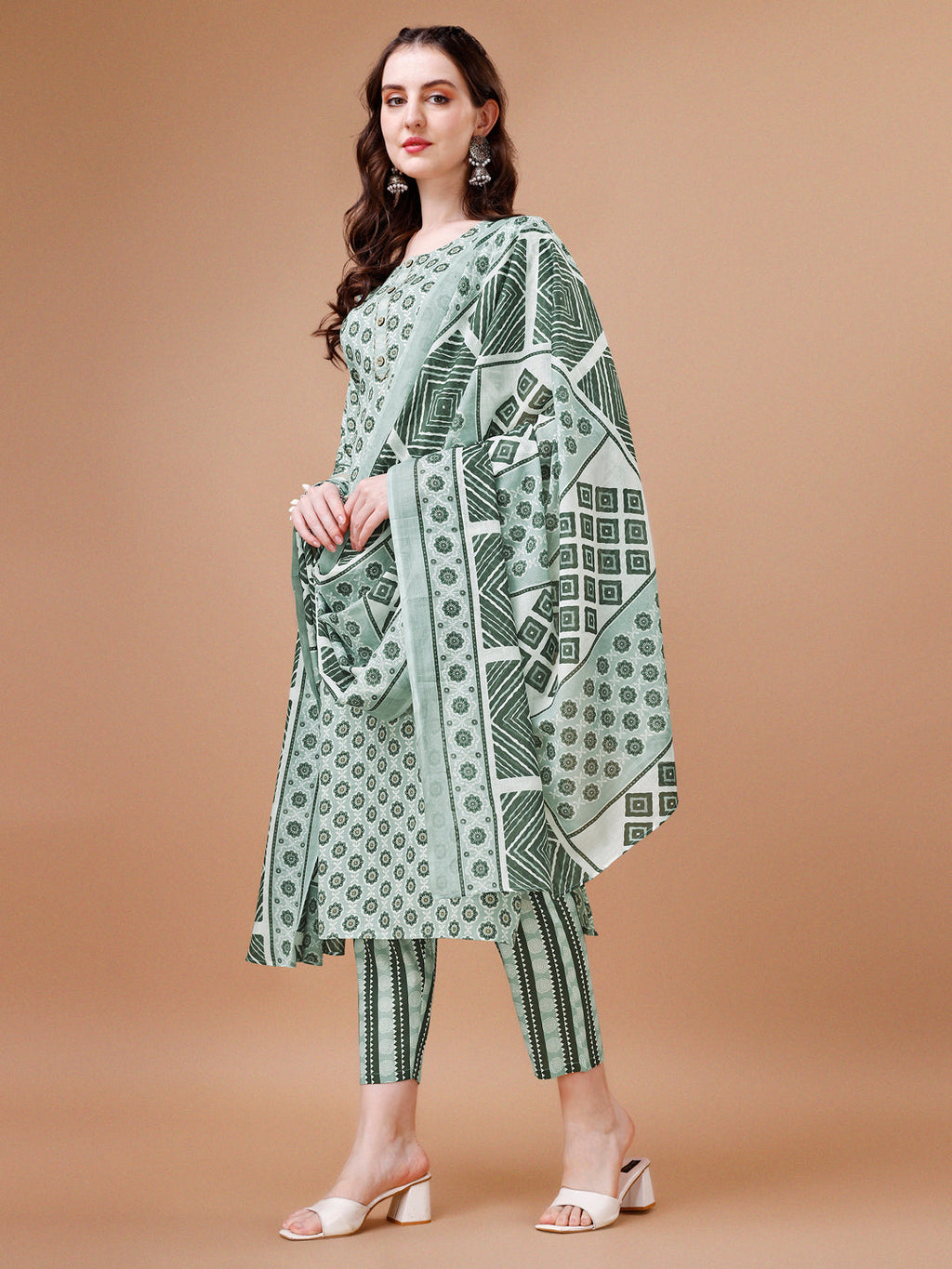 Floral Printed Cotton Kurta With Pant & Dupatta, Multicolor - Hiral Fashion | Grocsy