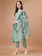 Floral Printed Cotton Kurta With Pant & Dupatta, Multicolor - Hiral Fashion | Grocsy