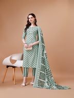Floral Printed Cotton Kurta With Pant & Dupatta, Multicolor - Hiral Fashion | Grocsy