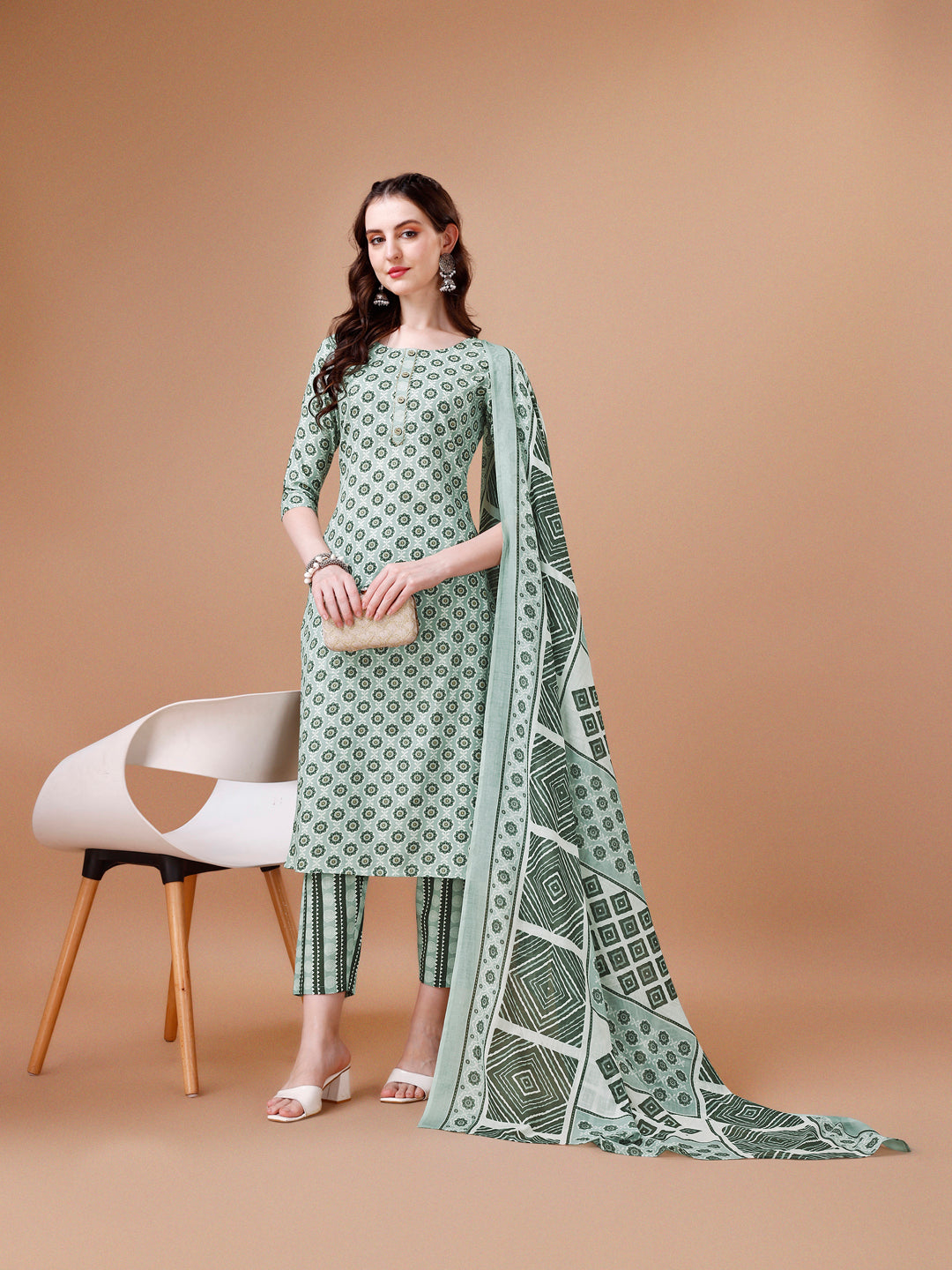 Floral Printed Cotton Kurta With Pant & Dupatta, Multicolor - Hiral Fashion | Grocsy