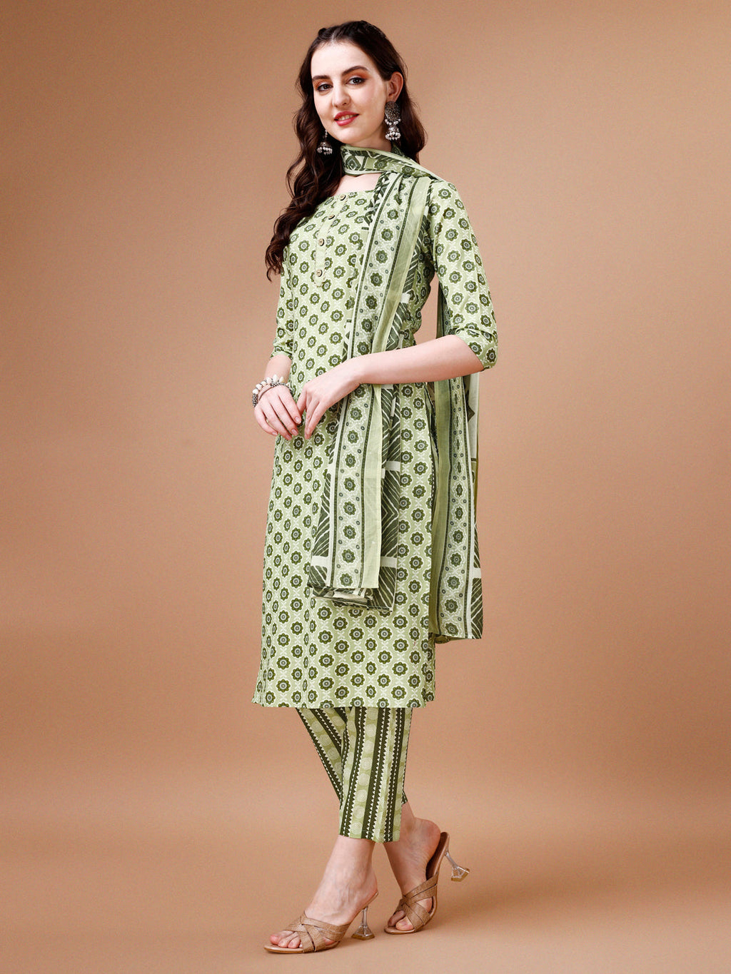 Floral Printed Cotton Kurta With Pant & Dupatta, Multicolor - Hiral Fashion | Grocsy