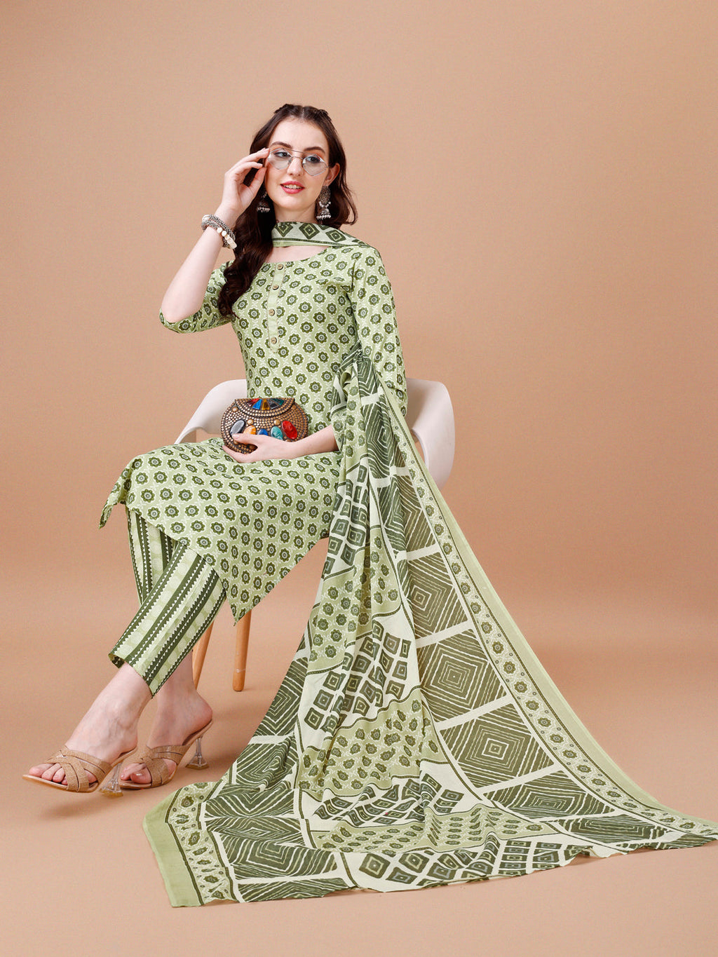 Floral Printed Cotton Kurta With Pant & Dupatta, Multicolor - Hiral Fashion | Grocsy