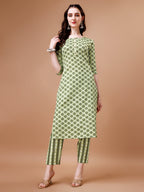 Floral Printed Cotton Kurta With Pant & Dupatta, Multicolor - Hiral Fashion | Grocsy