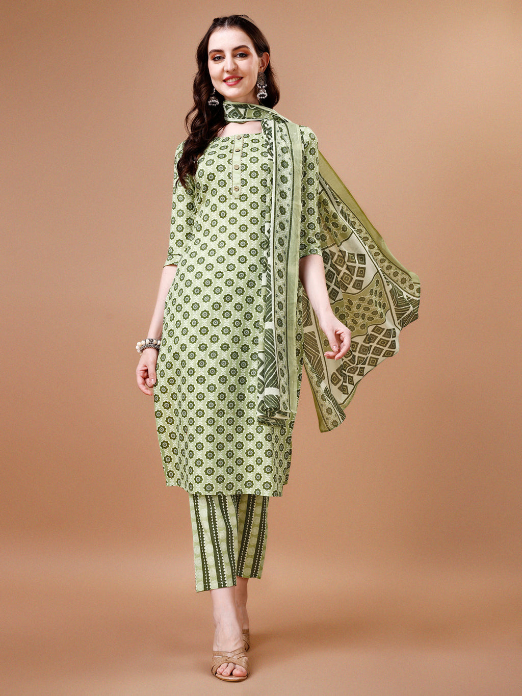 Floral Printed Cotton Kurta With Pant & Dupatta, Multicolor - Hiral Fashion | Grocsy