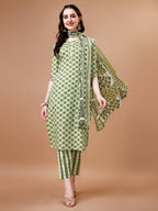 Floral Printed Cotton Kurta With Pant & Dupatta, Multicolor - Hiral Fashion | Grocsy