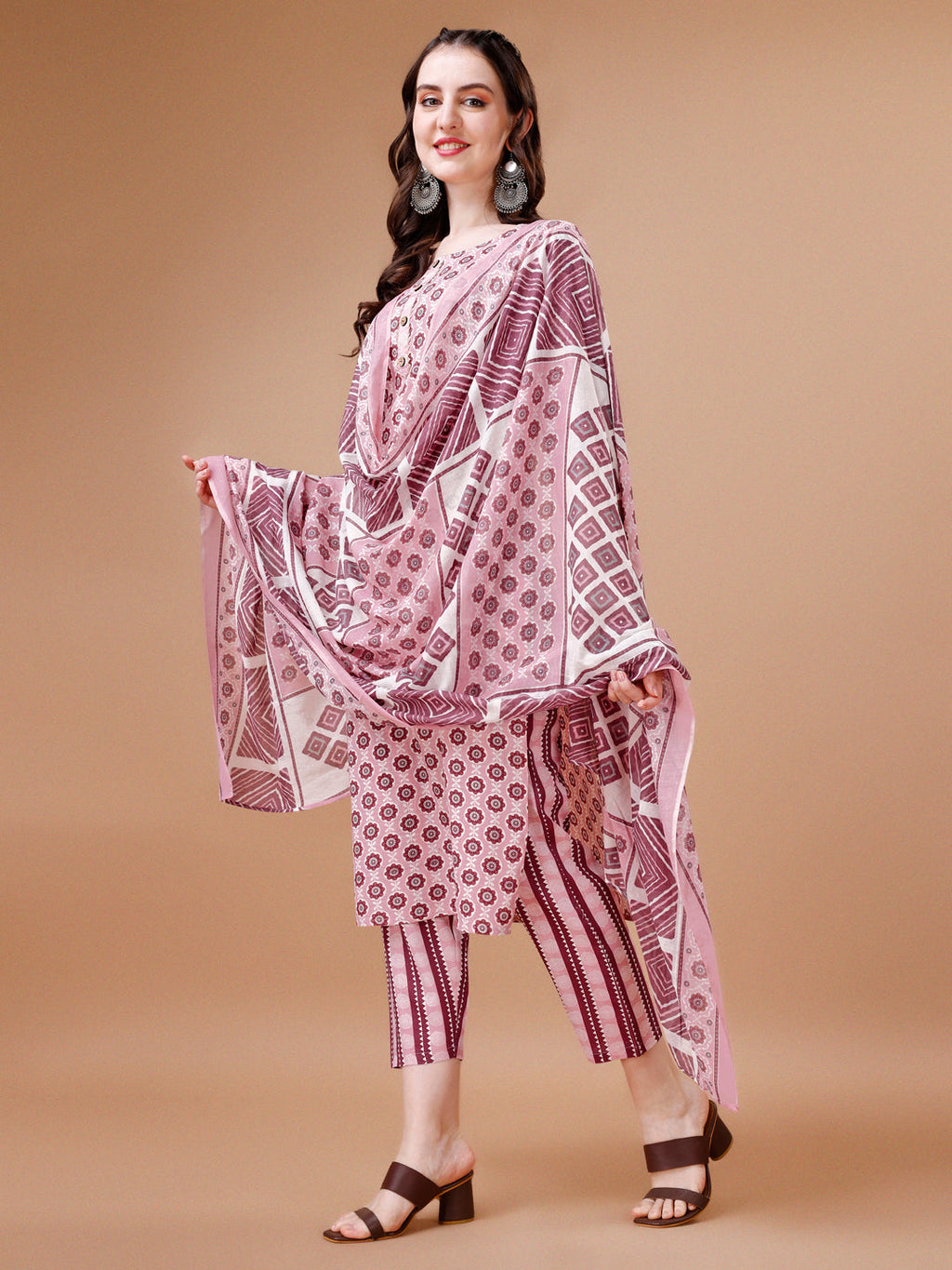 Floral Printed Cotton Kurta With Pant & Dupatta, Multicolor - Hiral Fashion | Grocsy