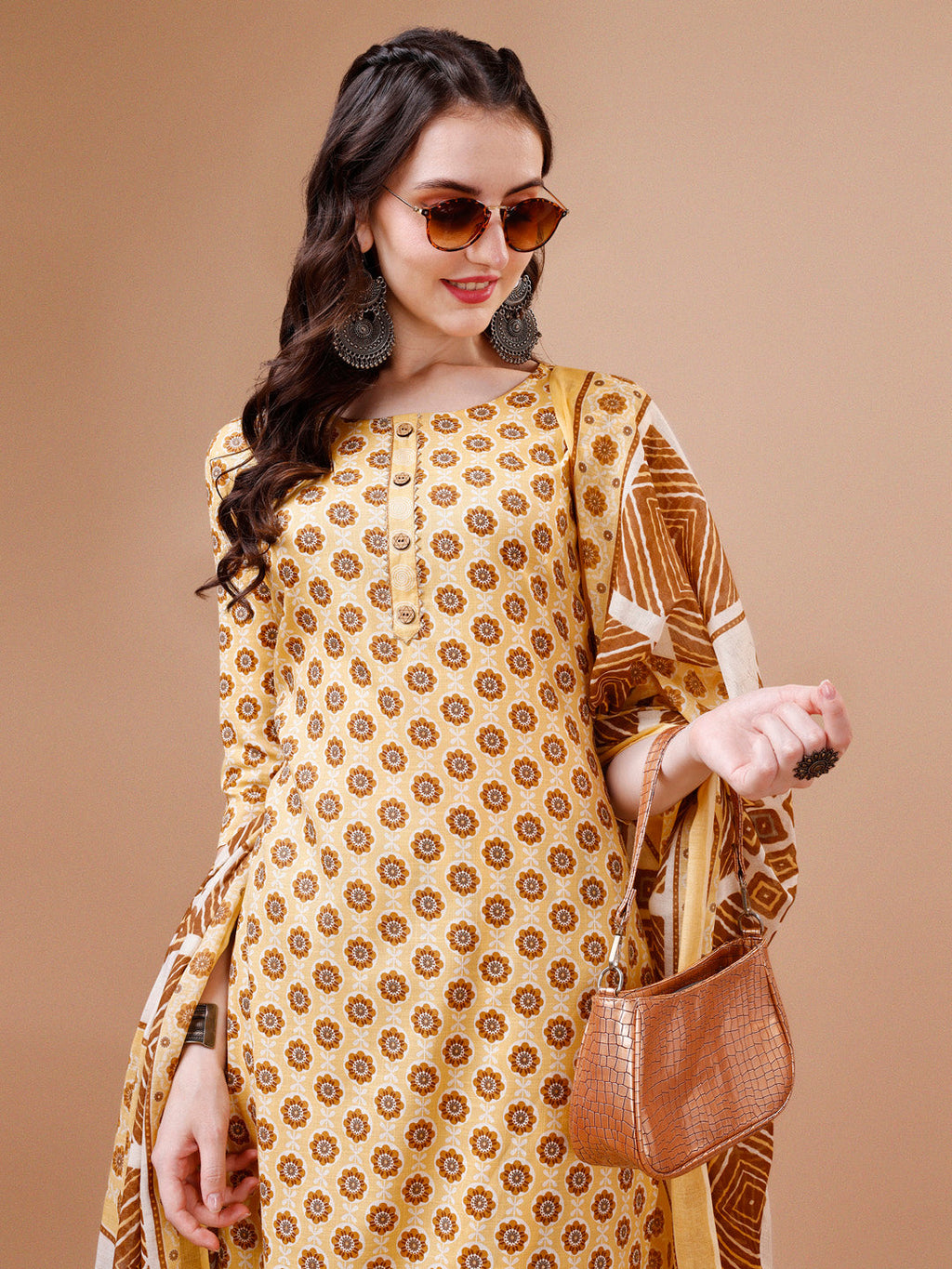 Floral Printed Cotton Kurta With Pant & Dupatta, Multicolor - Hiral Fashion | Grocsy