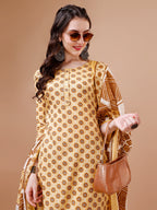 Floral Printed Cotton Kurta With Pant & Dupatta, Multicolor - Hiral Fashion | Grocsy