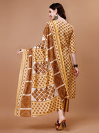 Floral Printed Cotton Kurta With Pant & Dupatta, Multicolor - Hiral Fashion | Grocsy