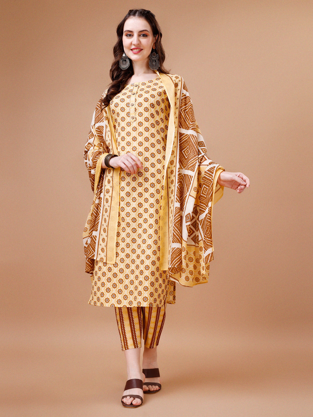 Floral Printed Cotton Kurta With Pant & Dupatta, Multicolor - Hiral Fashion | Grocsy