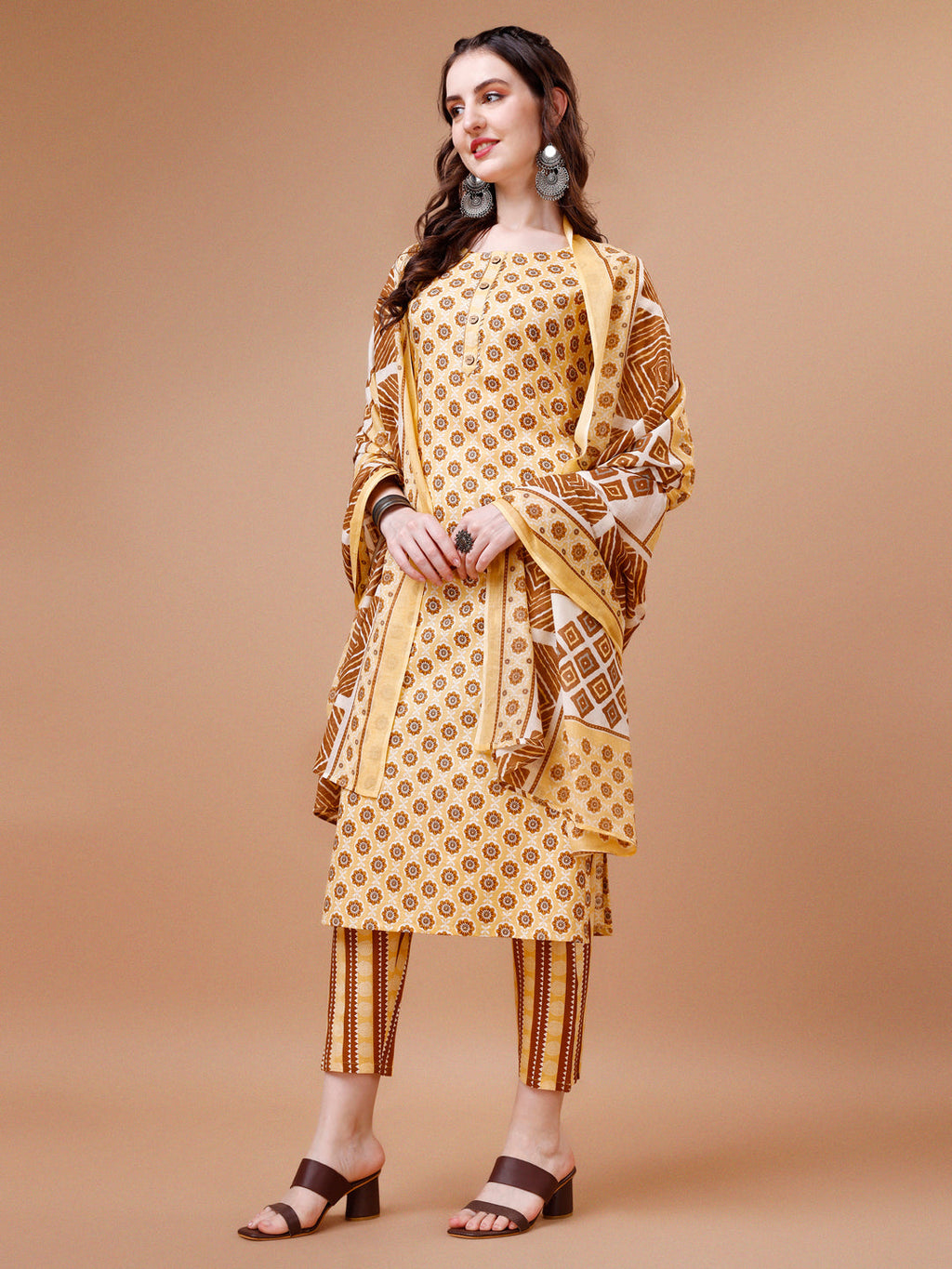 Floral Printed Cotton Kurta With Pant & Dupatta, Multicolor - Hiral Fashion | Grocsy