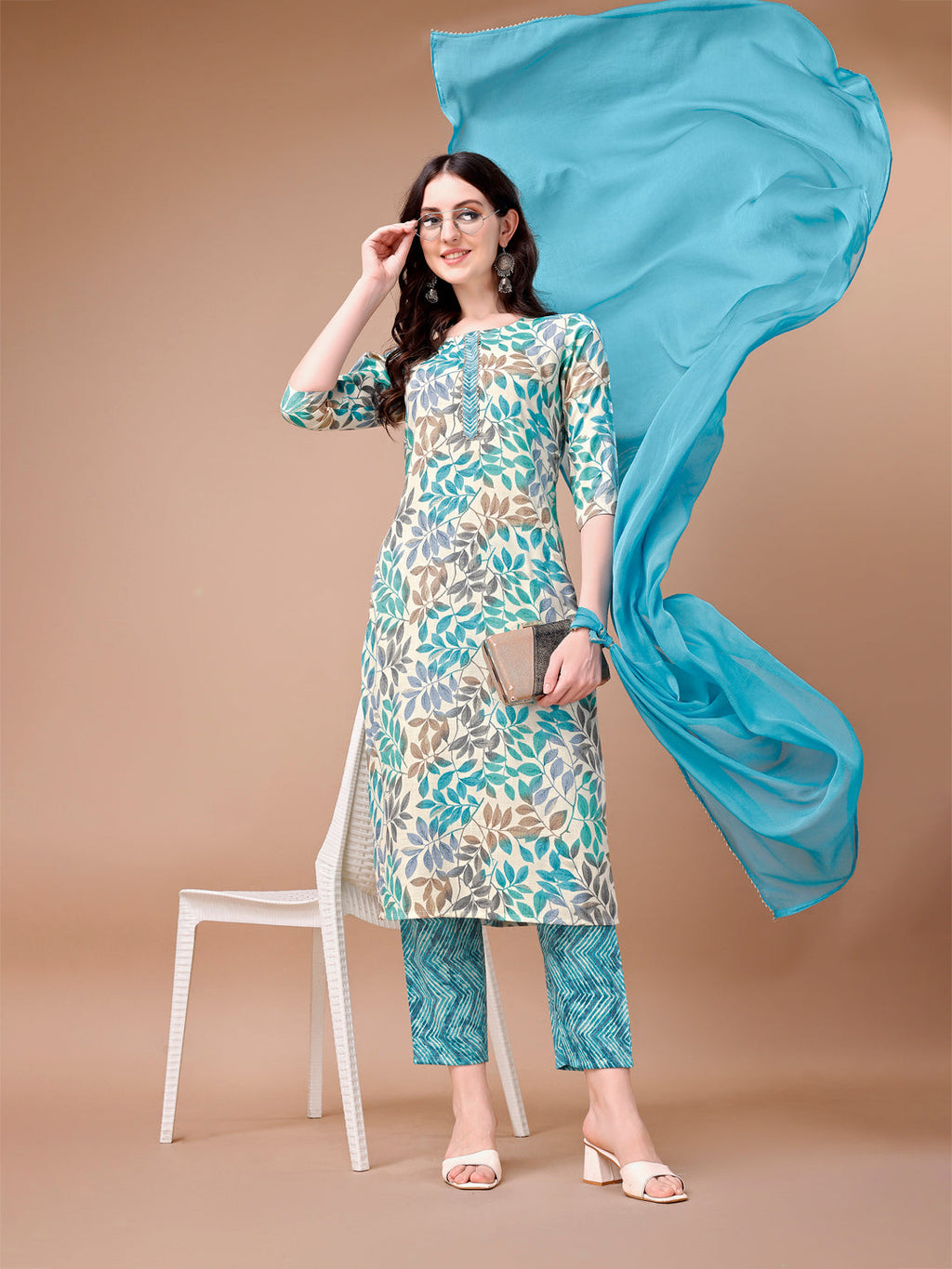 Floral Printed Kurta With Pant & Dupatta, Multicolor - Hiral Fashion | Grocsy