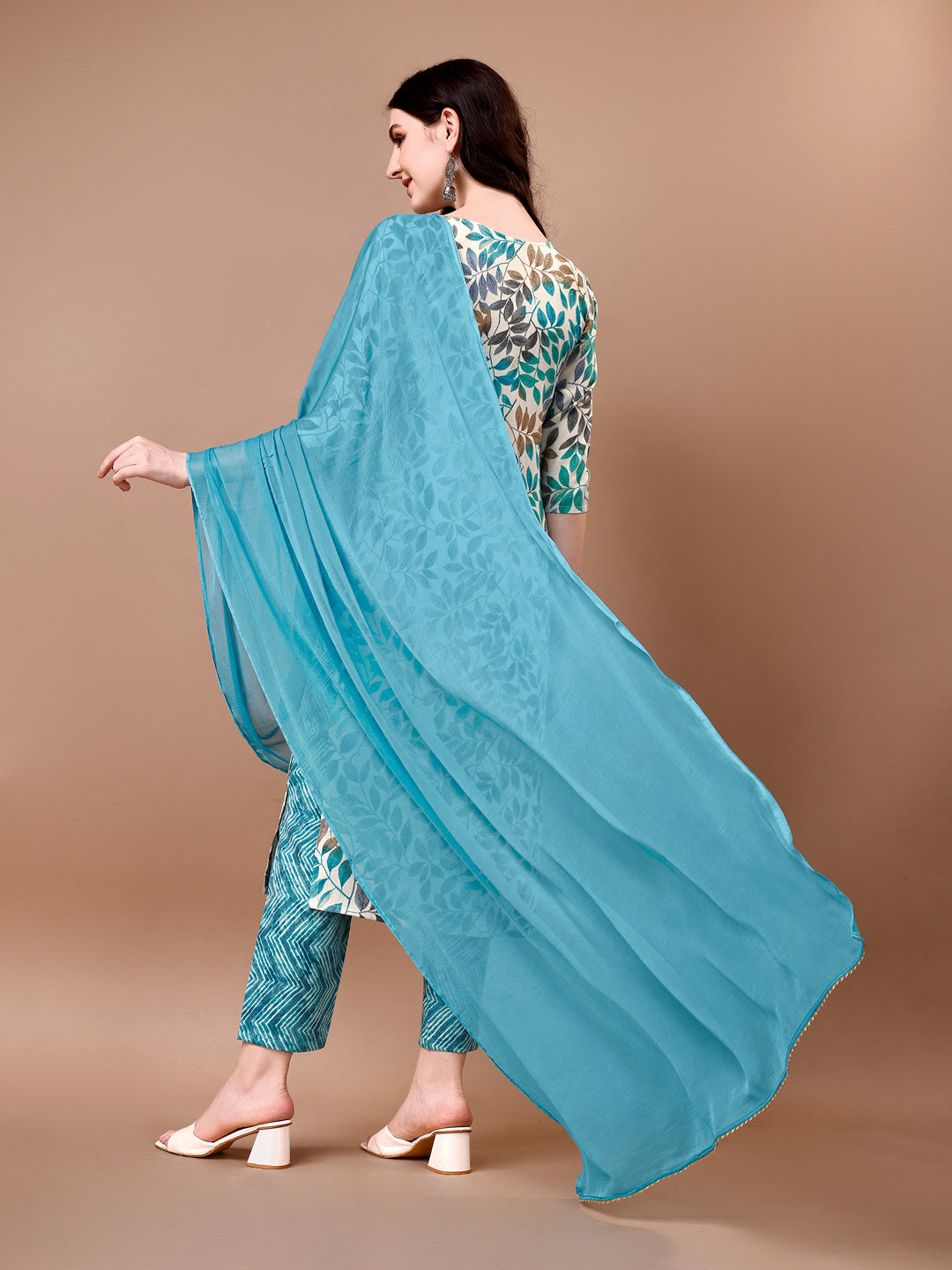 Floral Printed Kurta With Pant & Dupatta, Multicolor - Hiral Fashion | Grocsy
