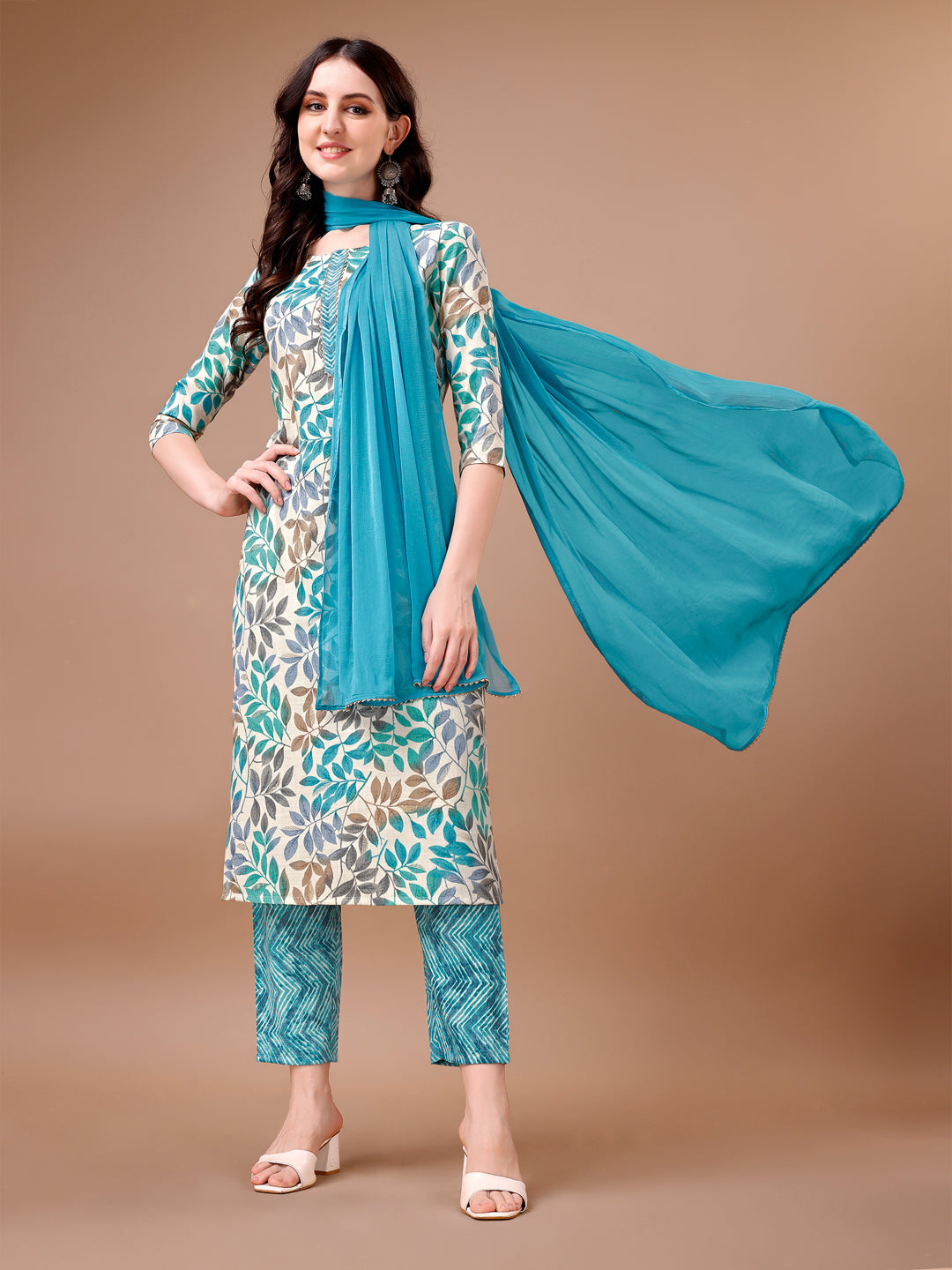 Floral Printed Kurta With Pant & Dupatta, Multicolor - Hiral Fashion | Grocsy