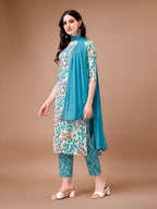 Floral Printed Kurta With Pant & Dupatta, Multicolor - Hiral Fashion | Grocsy