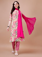 Floral Printed Kurta With Pant & Dupatta, Multicolor - Hiral Fashion | Grocsy