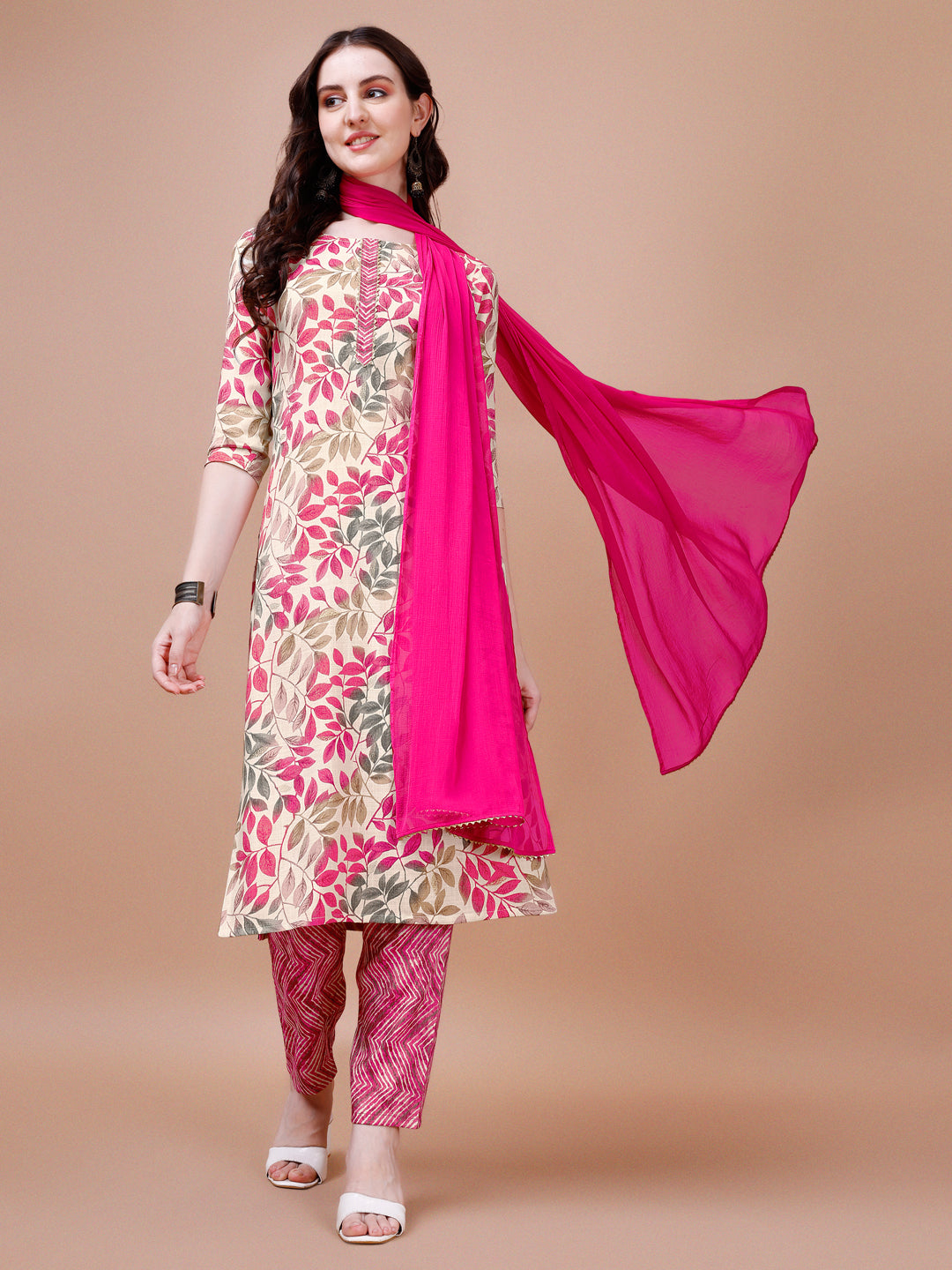 Floral Printed Kurta With Pant & Dupatta, Multicolor - Hiral Fashion | Grocsy