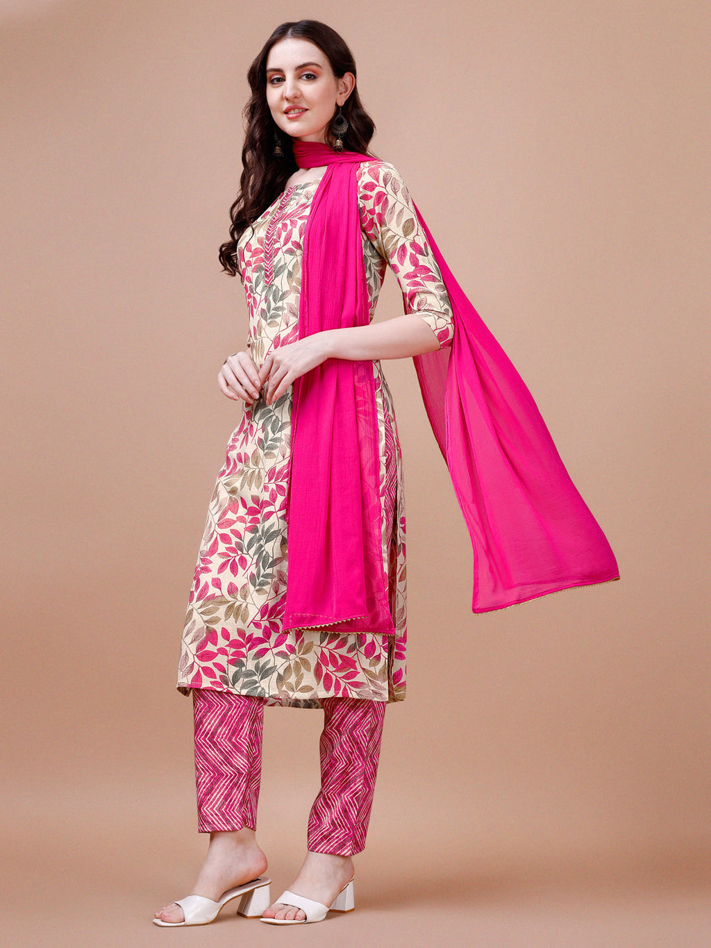 Floral Printed Kurta With Pant & Dupatta, Multicolor - Hiral Fashion | Grocsy