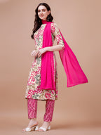 Floral Printed Kurta With Pant & Dupatta, Multicolor - Hiral Fashion | Grocsy