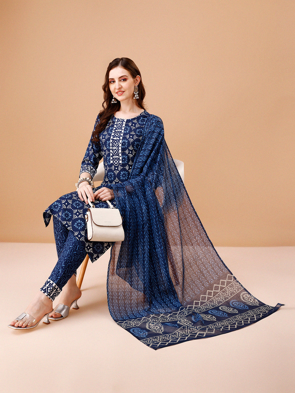 Printed Rayon Kurta With Pant & Dupatta, Multicolor - Hiral Fashion | Grocsy