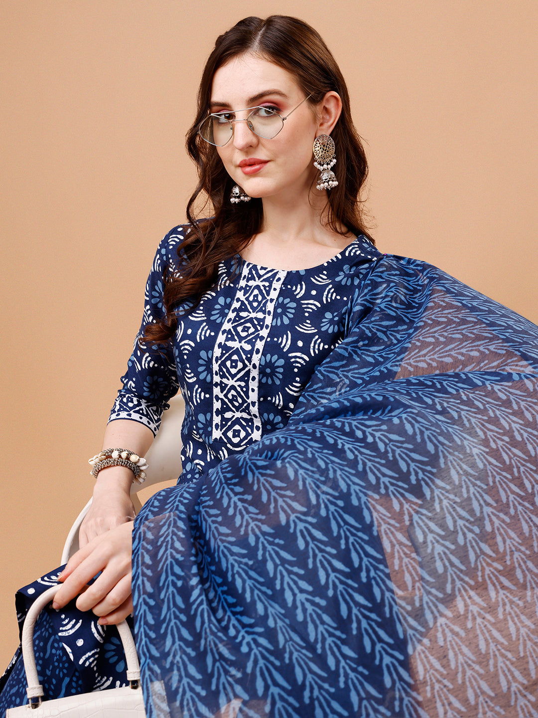 Printed Rayon Kurta With Pant & Dupatta, Multicolor - Hiral Fashion | Grocsy