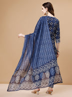 Printed Rayon Kurta With Pant & Dupatta, Multicolor - Hiral Fashion | Grocsy
