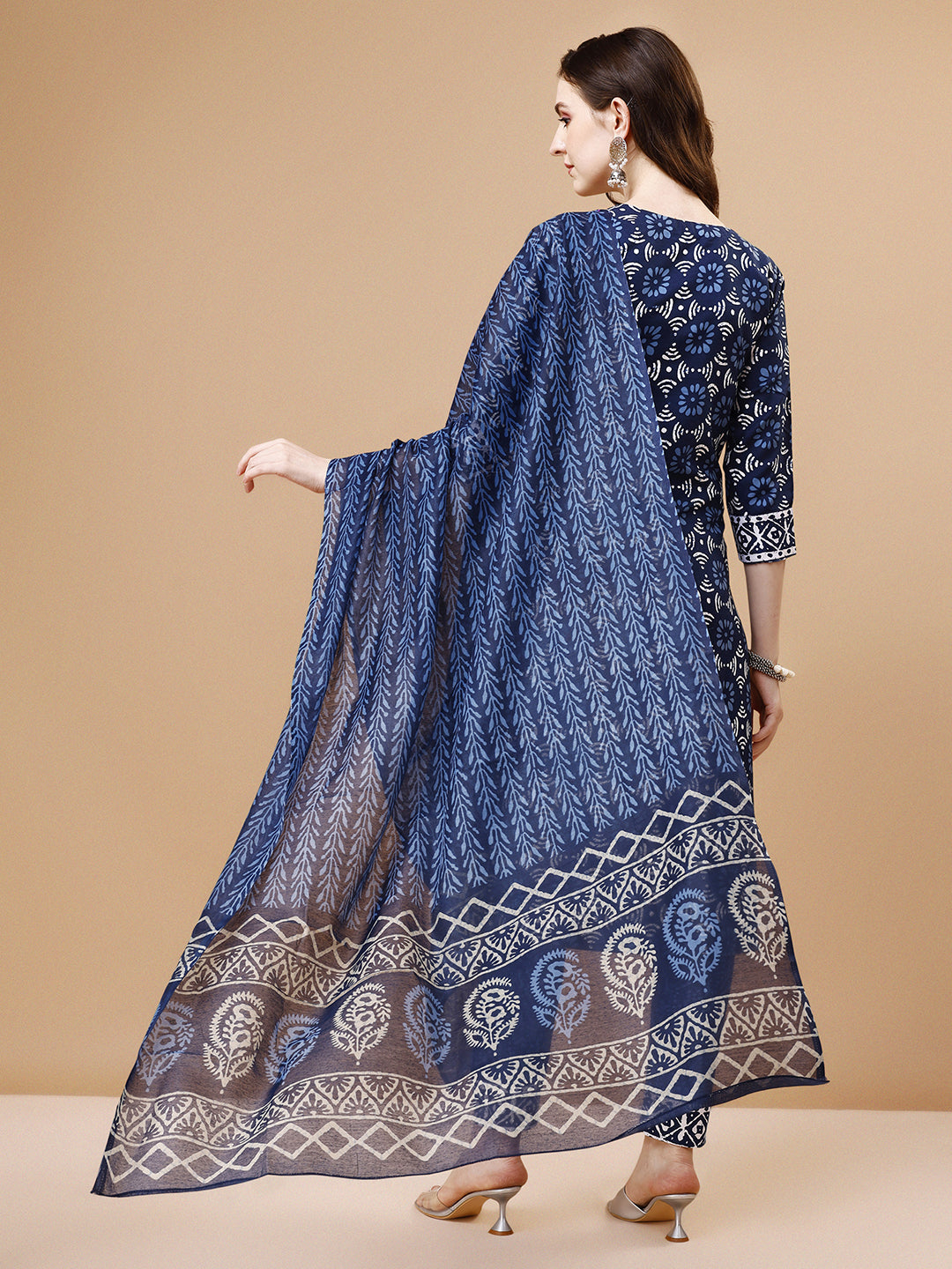 Printed Rayon Kurta With Pant & Dupatta, Multicolor - Hiral Fashion | Grocsy