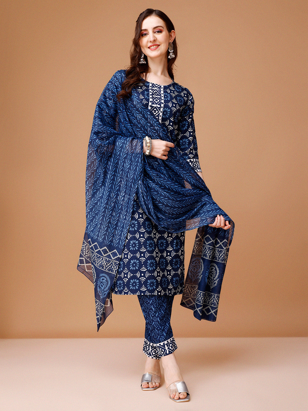 Printed Rayon Kurta With Pant & Dupatta, Multicolor - Hiral Fashion | Grocsy
