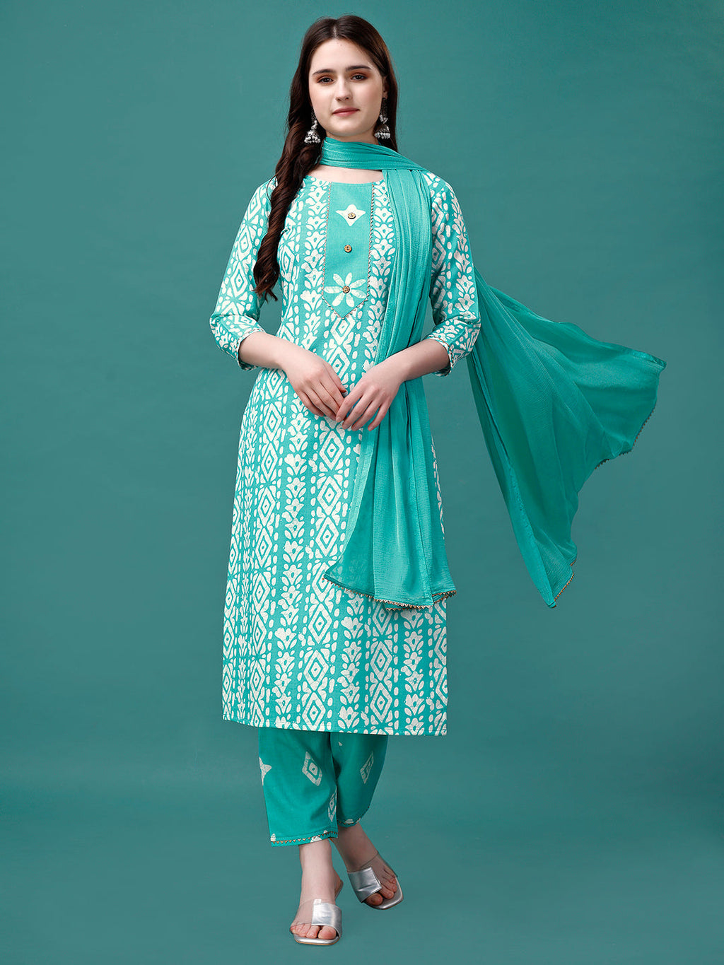 Bandhani Printed Cotton Kurta With Pant & Dupatta, Multicolor - Hiral Fashion | Grocsy