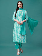 Bandhani Printed Cotton Kurta With Pant & Dupatta, Multicolor - Hiral Fashion | Grocsy