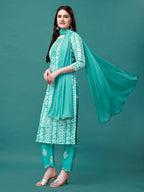 Bandhani Printed Cotton Kurta With Pant & Dupatta, Multicolor - Hiral Fashion | Grocsy