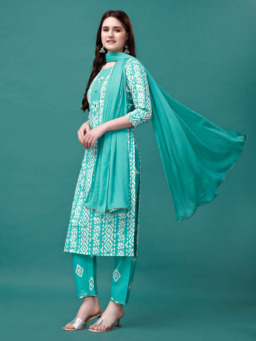 Bandhani Printed Cotton Kurta With Pant & Dupatta, Multicolor - Hiral Fashion | Grocsy