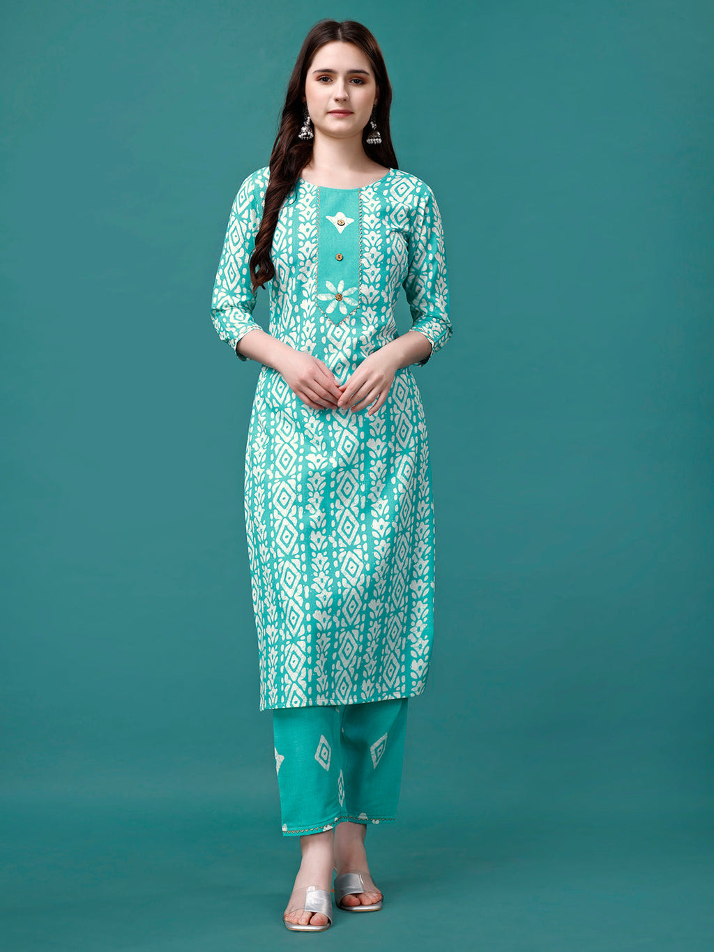 Bandhani Printed Cotton Kurta With Pant & Dupatta, Multicolor - Hiral Fashion | Grocsy