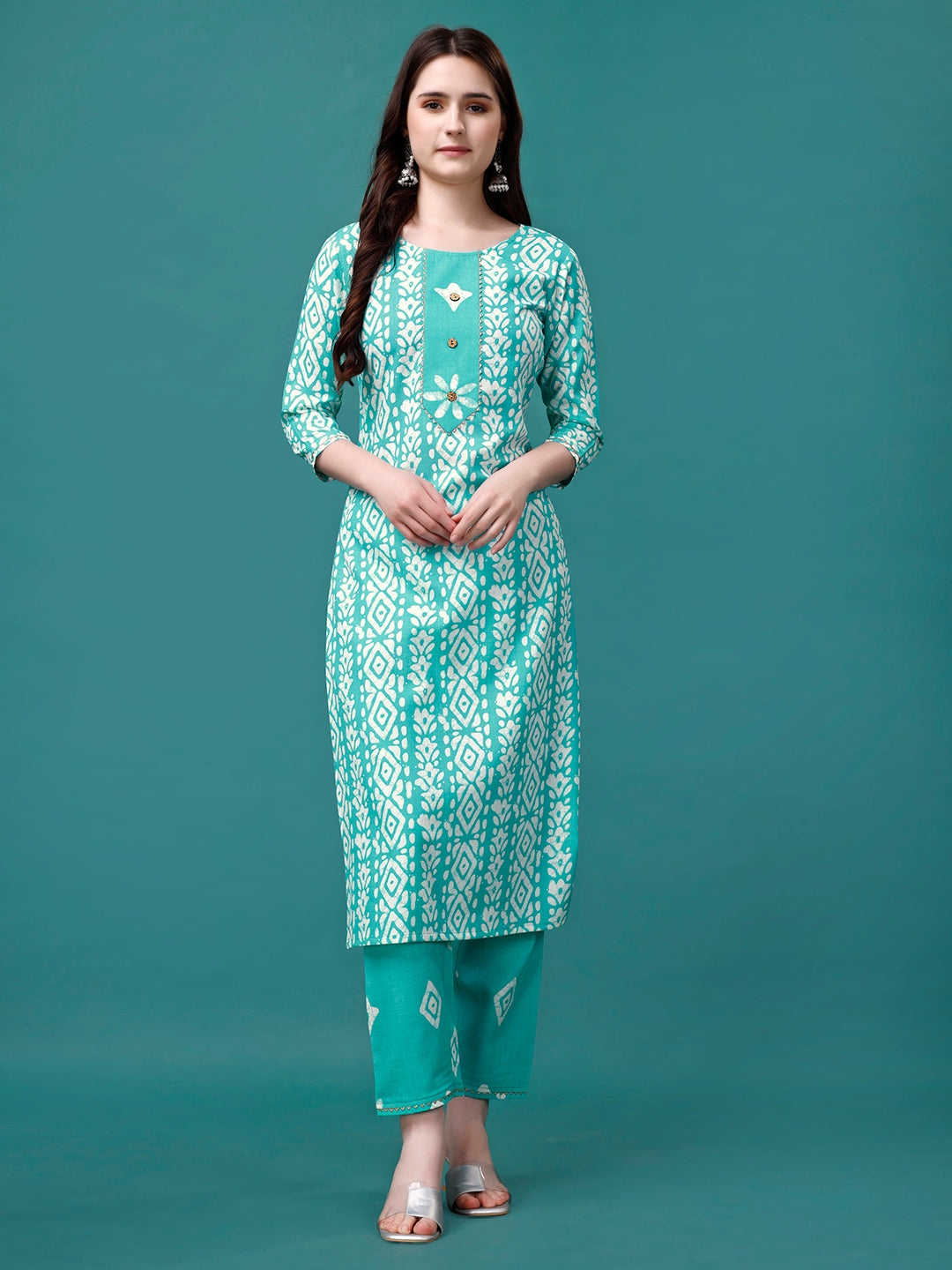 Bandhani Printed Cotton Kurta With Pant & Dupatta, Multicolor - Hiral Fashion | Grocsy