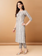 Bandhani Printed Cotton Kurta With Pant & Dupatta, Grey - Hiral Fashion | Grocsy