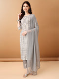 Bandhani Printed Cotton Kurta With Pant & Dupatta, Grey - Hiral Fashion | Grocsy