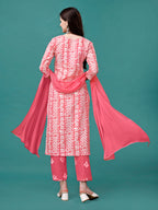 Bandhani Printed Cotton Kurta With Pant & Dupatta, Multicolor - Hiral Fashion | Grocsy