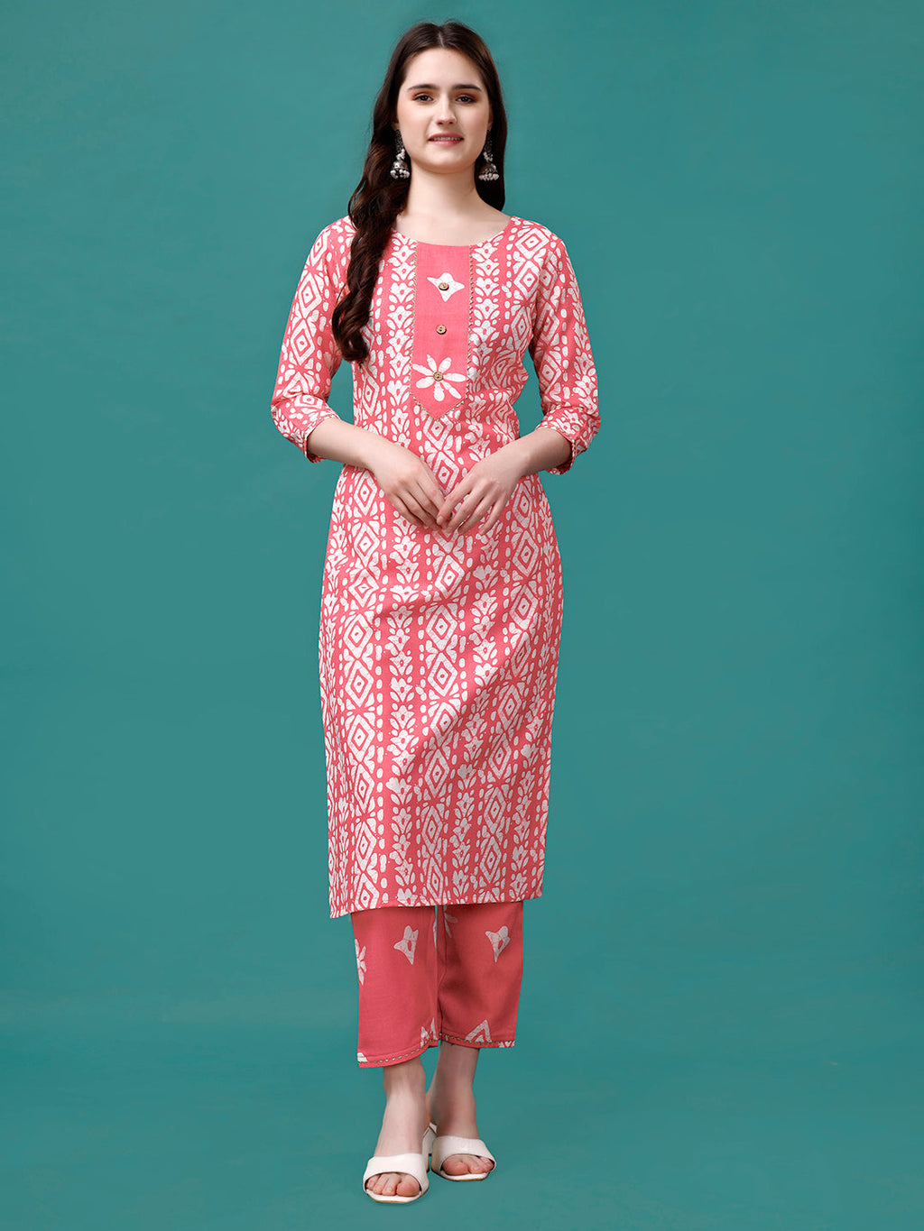 Bandhani Printed Cotton Kurta With Pant & Dupatta, Multicolor - Hiral Fashion | Grocsy