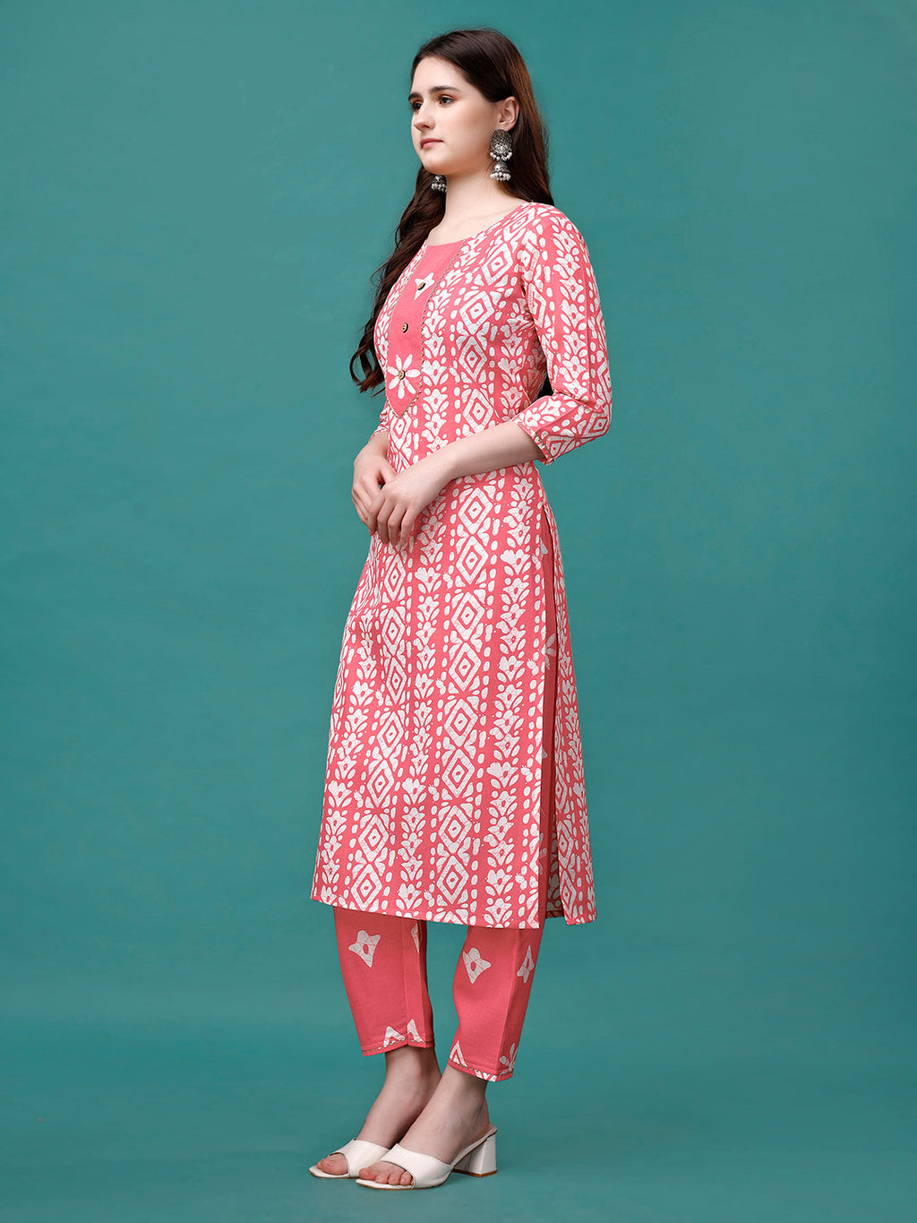 Bandhani Printed Cotton Kurta With Pant & Dupatta, Multicolor - Hiral Fashion | Grocsy