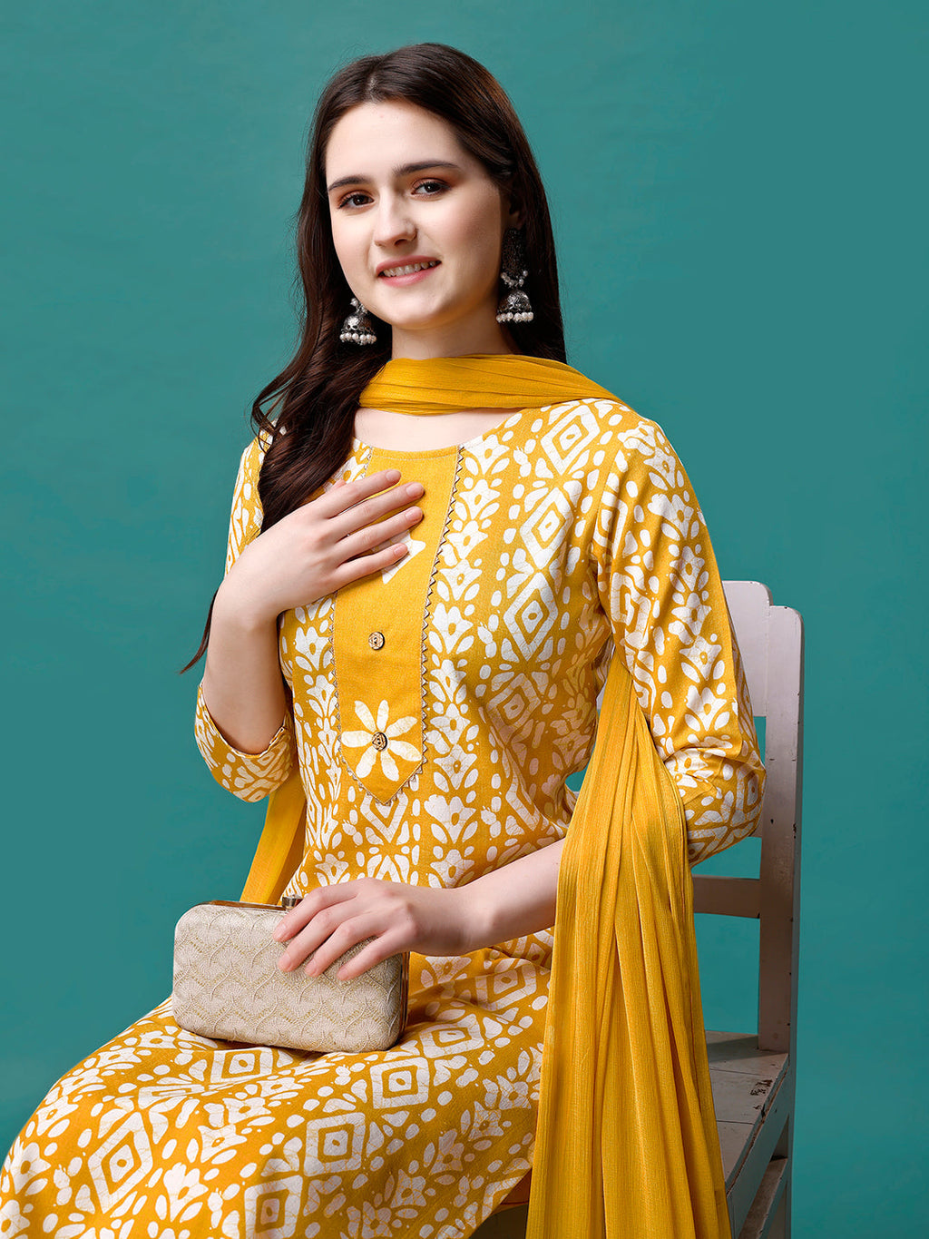Bandhani Printed Cotton Kurta With Pant & Dupatta, Multicolor - Hiral Fashion | Grocsy