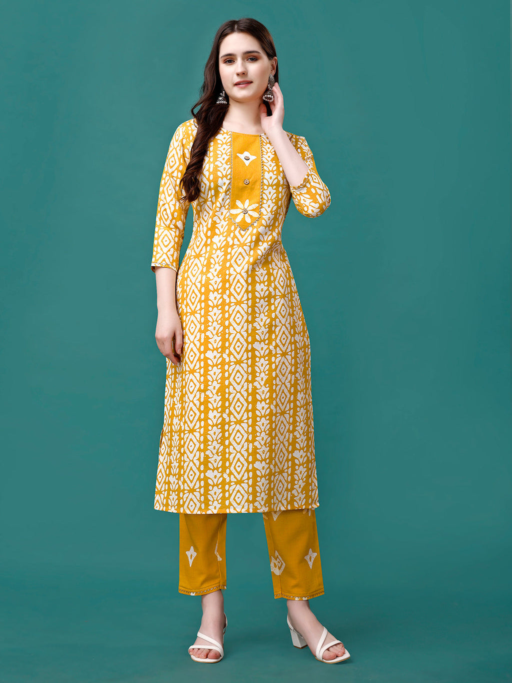 Bandhani Printed Cotton Kurta With Pant & Dupatta, Multicolor - Hiral Fashion | Grocsy