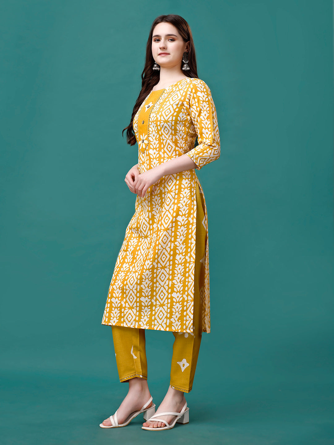 Bandhani Printed Cotton Kurta With Pant & Dupatta, Multicolor - Hiral Fashion | Grocsy